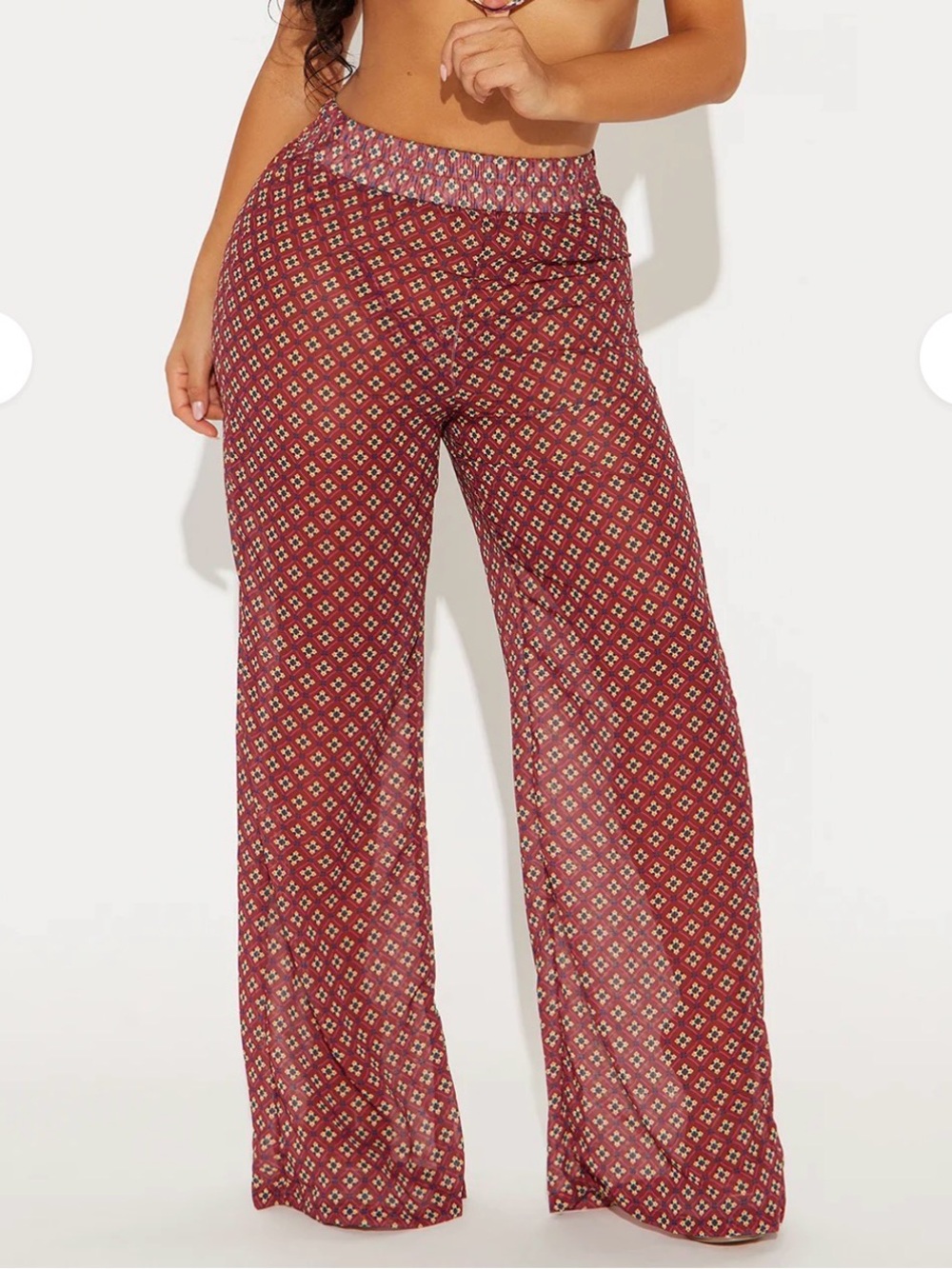 Fashion Nova Burgundy Geo Wide-Leg Swim Coverup Pants